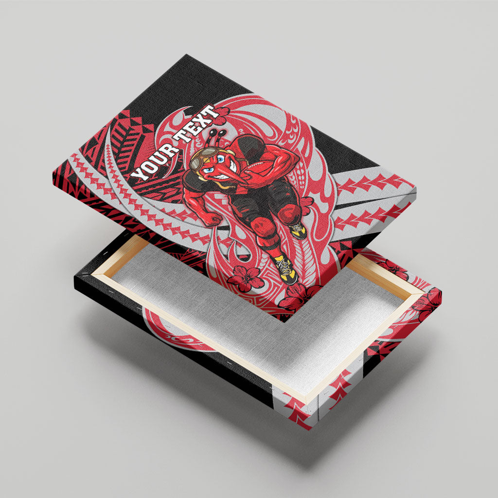 Personalized Essendon Bombers Canvas Wall Art Polynesian Tribal Bomber Pilot Mascot With Hibiscus Floral Art