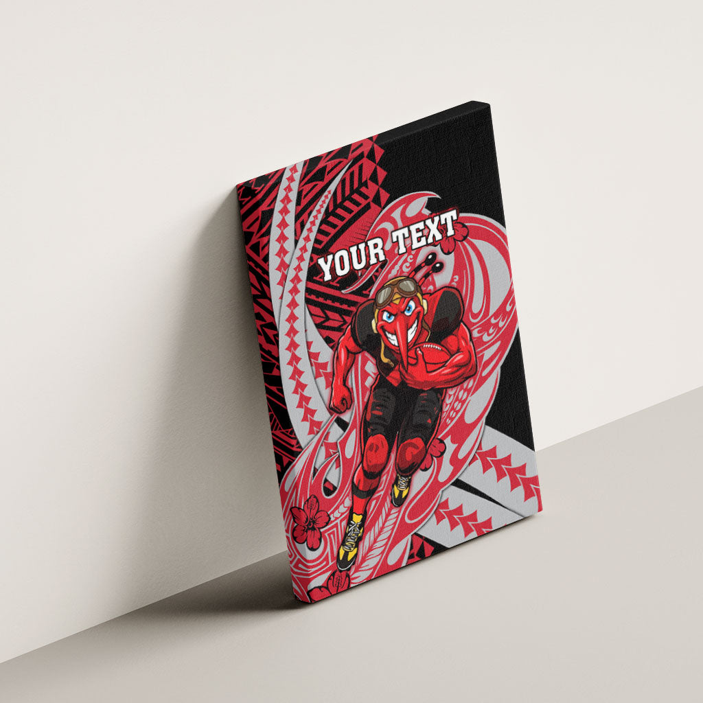 Personalized Essendon Bombers Canvas Wall Art Polynesian Tribal Bomber Pilot Mascot With Hibiscus Floral Art