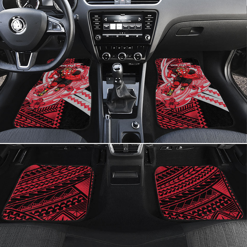 Personalized Essendon Bombers Car Mats Polynesian Tribal Bomber Pilot Mascot With Hibiscus Floral Art