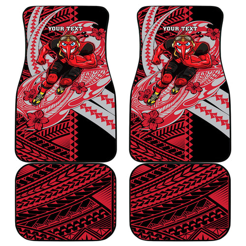 Personalized Essendon Bombers Car Mats Polynesian Tribal Bomber Pilot Mascot With Hibiscus Floral Art