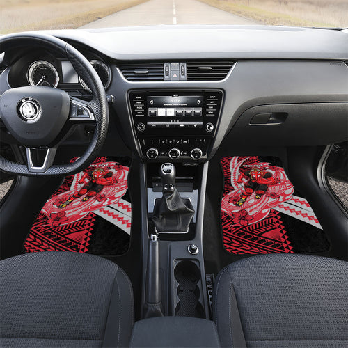 Personalized Essendon Bombers Car Mats Polynesian Tribal Bomber Pilot Mascot With Hibiscus Floral Art
