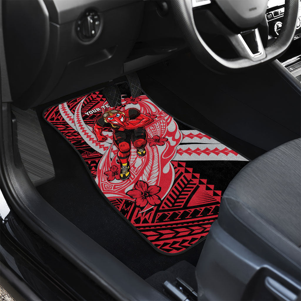 Personalized Essendon Bombers Car Mats Polynesian Tribal Bomber Pilot Mascot With Hibiscus Floral Art