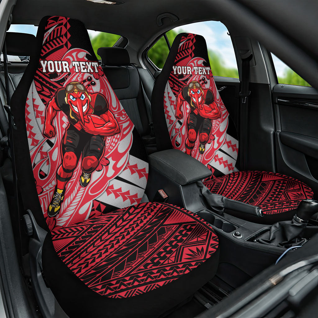 Personalized Essendon Bombers Car Seat Cover Polynesian Tribal Bomber Pilot Mascot With Hibiscus Floral Art