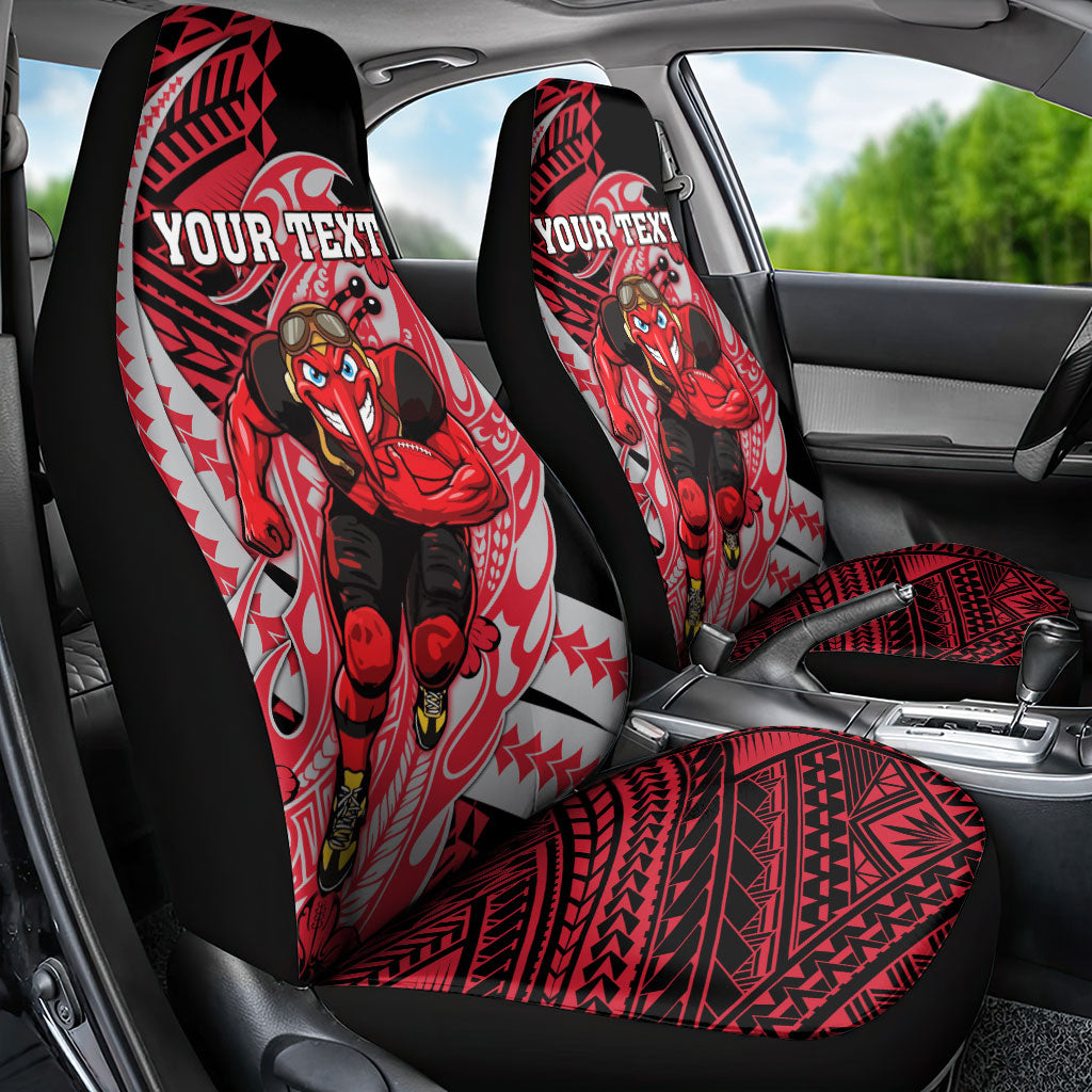 Personalized Essendon Bombers Car Seat Cover Polynesian Tribal Bomber Pilot Mascot With Hibiscus Floral Art