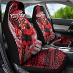 Personalized Essendon Bombers Car Seat Cover Polynesian Tribal Bomber Pilot Mascot With Hibiscus Floral Art