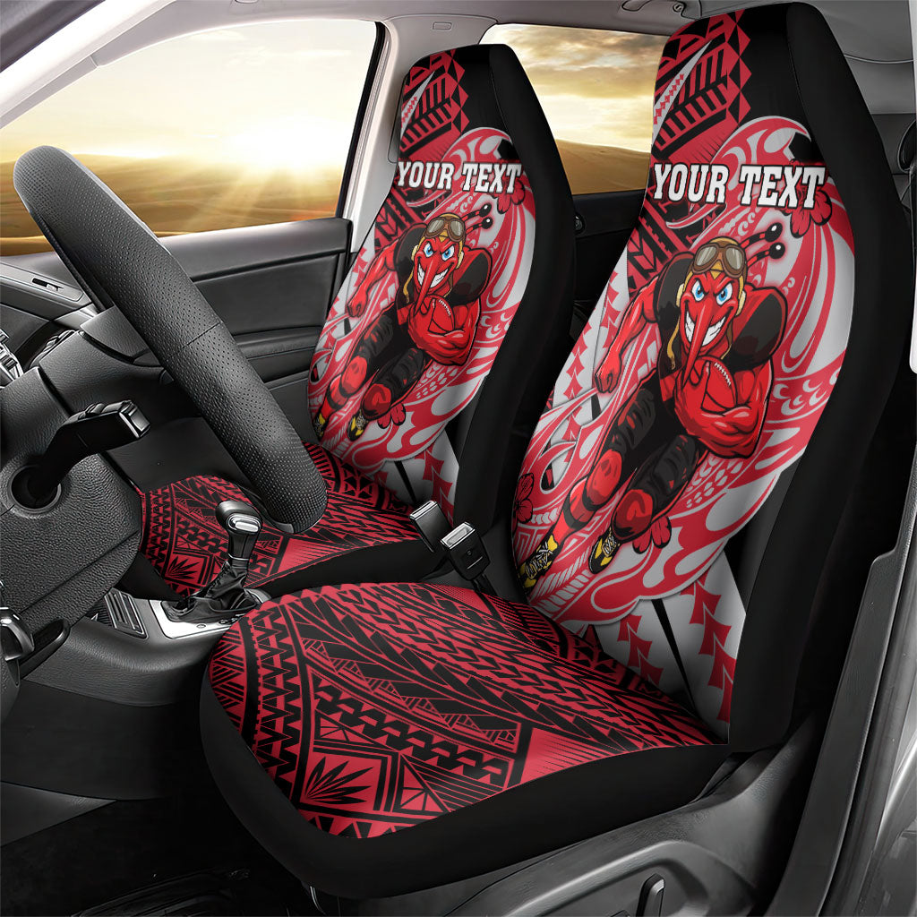 Personalized Essendon Bombers Car Seat Cover Polynesian Tribal Bomber Pilot Mascot With Hibiscus Floral Art