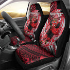 Personalized Essendon Bombers Car Seat Cover Polynesian Tribal Bomber Pilot Mascot With Hibiscus Floral Art