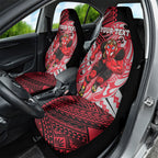 Personalized Essendon Bombers Car Seat Cover Polynesian Tribal Bomber Pilot Mascot With Hibiscus Floral Art