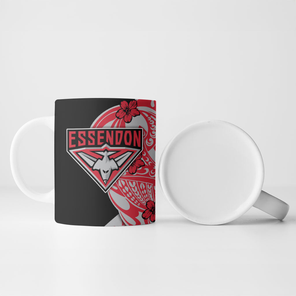 Personalized Essendon Bombers Ceramic Mug Polynesian Tribal Bomber Pilot Mascot With Hibiscus Floral Art