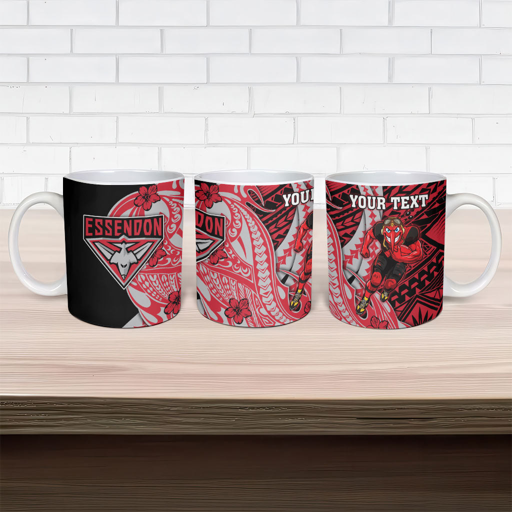 Personalized Essendon Bombers Ceramic Mug Polynesian Tribal Bomber Pilot Mascot With Hibiscus Floral Art