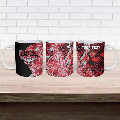 Personalized Essendon Bombers Ceramic Mug Polynesian Tribal Bomber Pilot Mascot With Hibiscus Floral Art