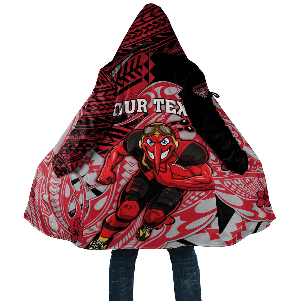 Personalized Essendon Bombers Cloak Polynesian Tribal Bomber Pilot Mascot With Hibiscus Floral Art
