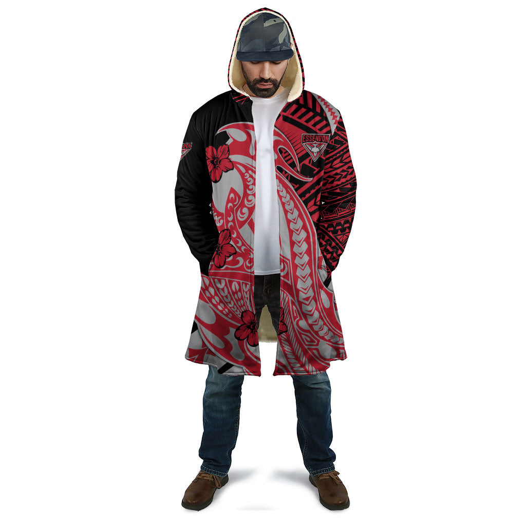 Personalized Essendon Bombers Cloak Polynesian Tribal Bomber Pilot Mascot With Hibiscus Floral Art