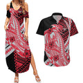 Personalized Essendon Bombers Couples Matching Summer Maxi Dress and Hawaiian Shirt Polynesian Tribal Bomber Pilot Mascot With Hibiscus Floral Art