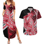 Personalized Essendon Bombers Couples Matching Summer Maxi Dress and Hawaiian Shirt Polynesian Tribal Bomber Pilot Mascot With Hibiscus Floral Art