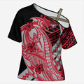 Personalized Essendon Bombers Cross Shoulder Shirt Polynesian Tribal Bomber Pilot Mascot With Hibiscus Floral Art
