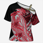 Personalized Essendon Bombers Cross Shoulder Shirt Polynesian Tribal Bomber Pilot Mascot With Hibiscus Floral Art