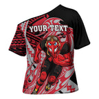 Personalized Essendon Bombers Cross Shoulder Shirt Polynesian Tribal Bomber Pilot Mascot With Hibiscus Floral Art