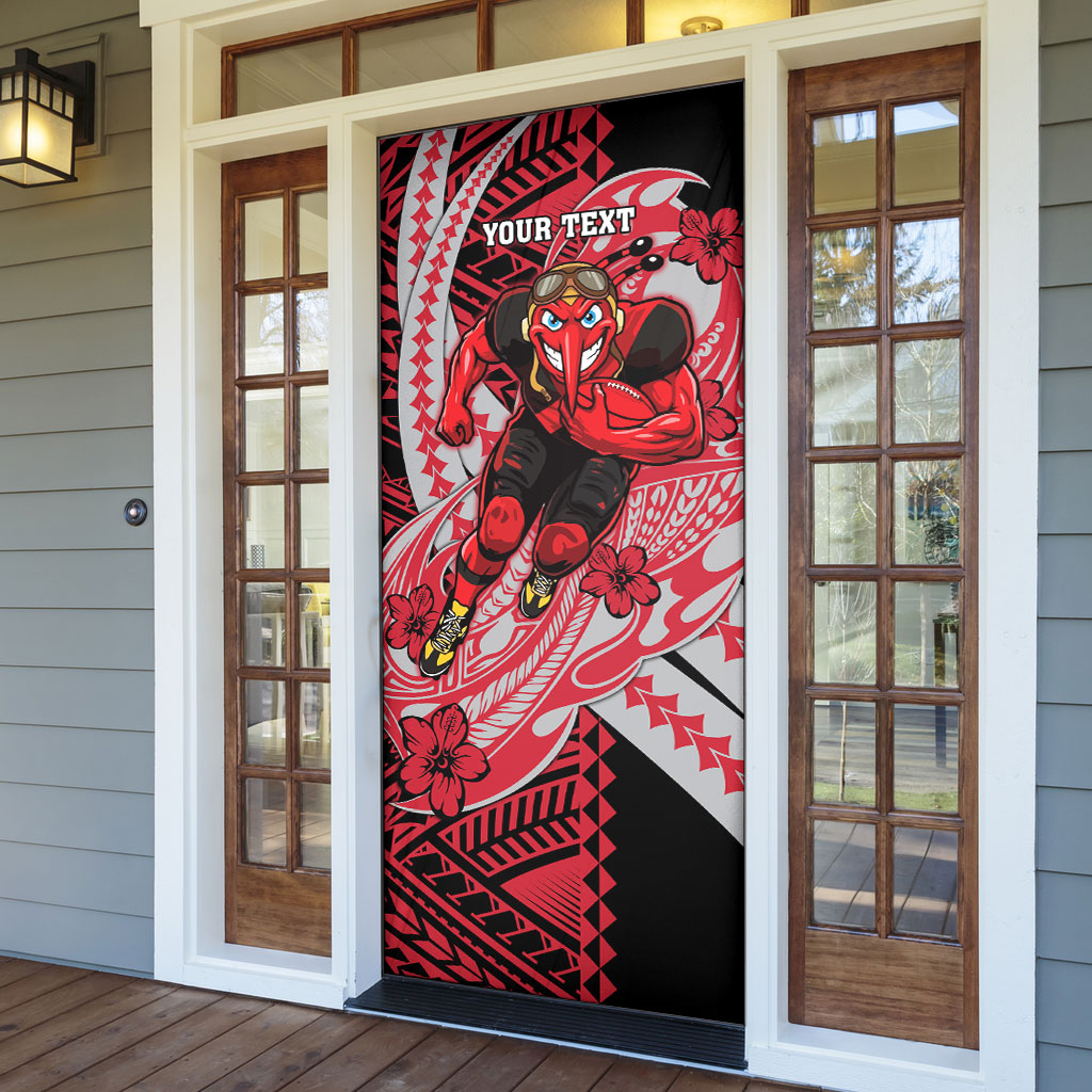 Personalized Essendon Bombers Door Cover Polynesian Tribal Bomber Pilot Mascot With Hibiscus Floral Art