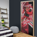 Personalized Essendon Bombers Door Cover Polynesian Tribal Bomber Pilot Mascot With Hibiscus Floral Art