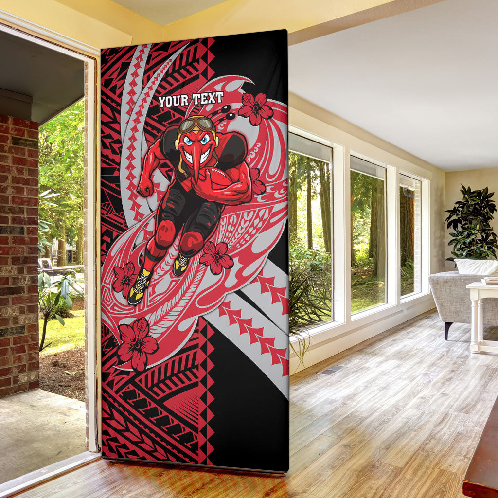 Personalized Essendon Bombers Door Cover Polynesian Tribal Bomber Pilot Mascot With Hibiscus Floral Art