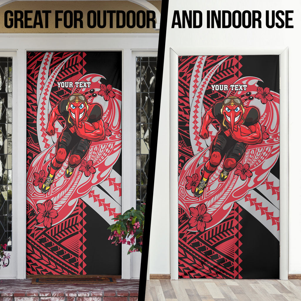 Personalized Essendon Bombers Door Cover Polynesian Tribal Bomber Pilot Mascot With Hibiscus Floral Art