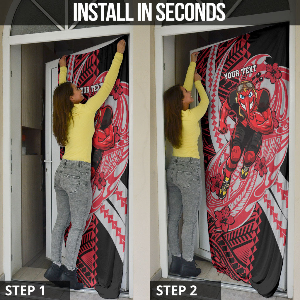 Personalized Essendon Bombers Door Cover Polynesian Tribal Bomber Pilot Mascot With Hibiscus Floral Art