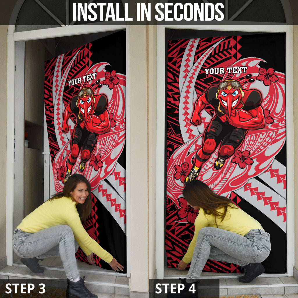 Personalized Essendon Bombers Door Cover Polynesian Tribal Bomber Pilot Mascot With Hibiscus Floral Art