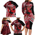 Personalized Essendon Bombers Family Matching Long Sleeve Bodycon Dress and Hawaiian Shirt Polynesian Tribal Bomber Pilot Mascot With Hibiscus Floral Art