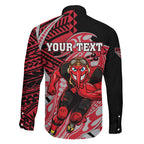 Personalized Essendon Bombers Family Matching Puletasi and Hawaiian Shirt Polynesian Tribal Bomber Pilot Mascot With Hibiscus Floral Art