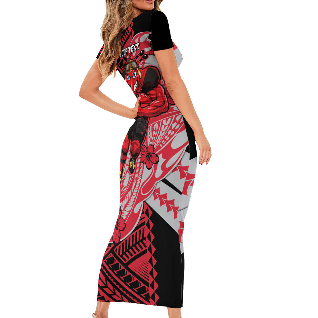 Personalized Essendon Bombers Family Matching Short Sleeve Bodycon Dress and Hawaiian Shirt Polynesian Tribal Bomber Pilot Mascot With Hibiscus Floral Art