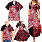 Personalized Essendon Bombers Family Matching Summer Maxi Dress and Hawaiian Shirt Polynesian Tribal Bomber Pilot Mascot With Hibiscus Floral Art