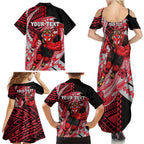 Personalized Essendon Bombers Family Matching Summer Maxi Dress and Hawaiian Shirt Polynesian Tribal Bomber Pilot Mascot With Hibiscus Floral Art
