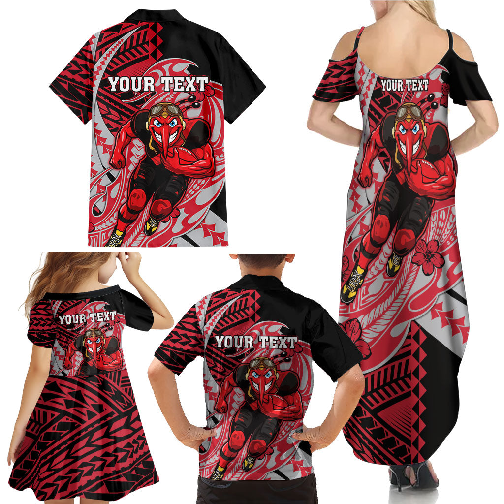 Personalized Essendon Bombers Family Matching Summer Maxi Dress and Hawaiian Shirt Polynesian Tribal Bomber Pilot Mascot With Hibiscus Floral Art