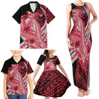 Personalized Essendon Bombers Family Matching Tank Maxi Dress and Hawaiian Shirt Polynesian Tribal Bomber Pilot Mascot With Hibiscus Floral Art