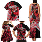 Personalized Essendon Bombers Family Matching Tank Maxi Dress and Hawaiian Shirt Polynesian Tribal Bomber Pilot Mascot With Hibiscus Floral Art
