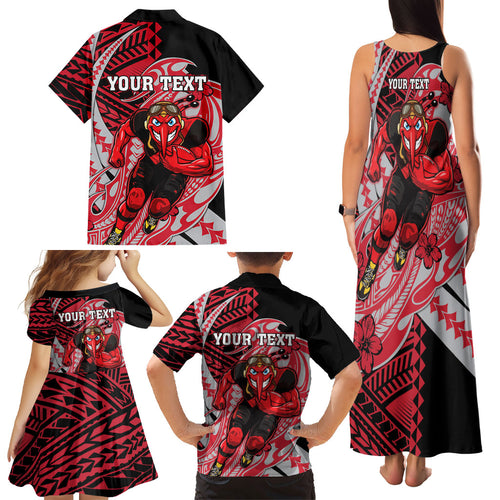 Personalized Essendon Bombers Family Matching Tank Maxi Dress and Hawaiian Shirt Polynesian Tribal Bomber Pilot Mascot With Hibiscus Floral Art