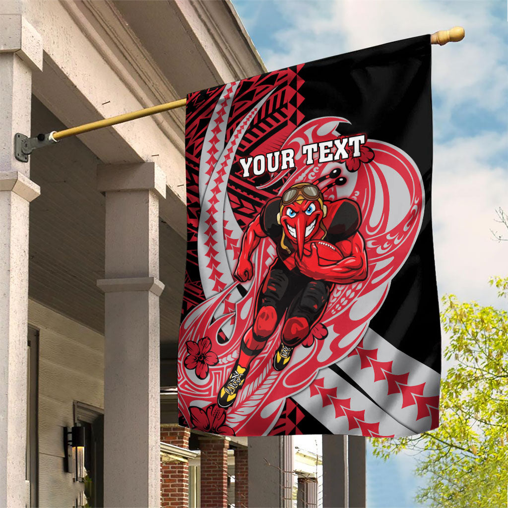 Personalized Essendon Bombers Garden Flag Polynesian Tribal Bomber Pilot Mascot With Hibiscus Floral Art