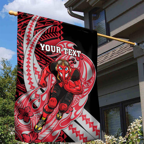 Personalized Essendon Bombers Garden Flag Polynesian Tribal Bomber Pilot Mascot With Hibiscus Floral Art