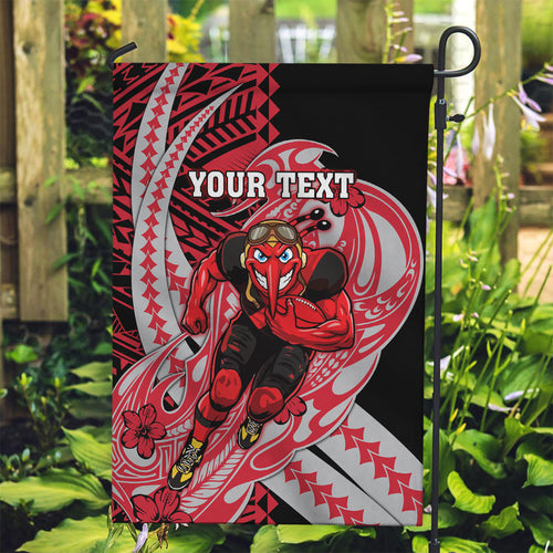 Personalized Essendon Bombers Garden Flag Polynesian Tribal Bomber Pilot Mascot With Hibiscus Floral Art