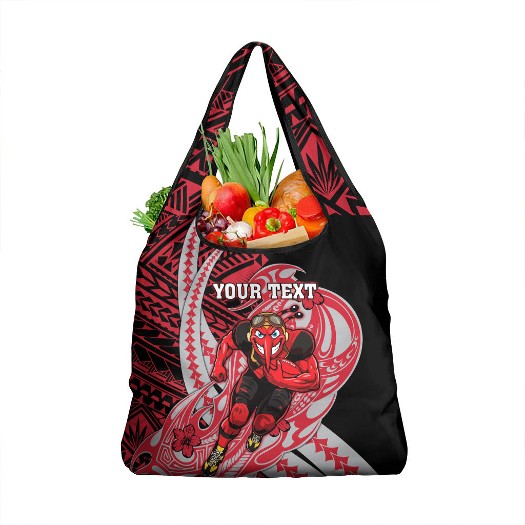 Personalized Essendon Bombers Grocery Bag Polynesian Tribal Bomber Pilot Mascot With Hibiscus Floral Art