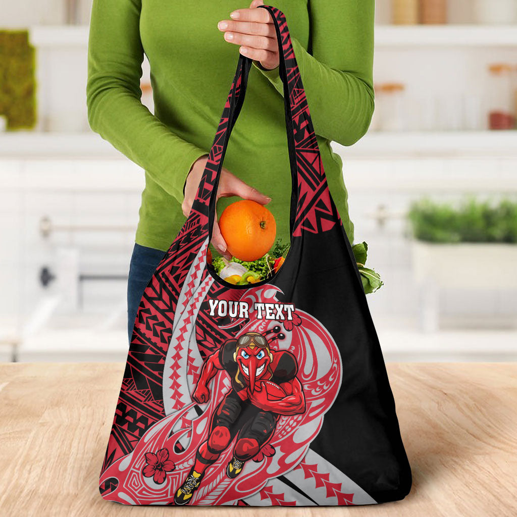 Personalized Essendon Bombers Grocery Bag Polynesian Tribal Bomber Pilot Mascot With Hibiscus Floral Art