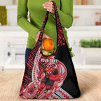 Personalized Essendon Bombers Grocery Bag Polynesian Tribal Bomber Pilot Mascot With Hibiscus Floral Art