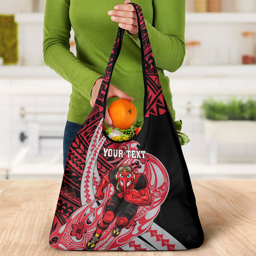 Personalized Essendon Bombers Grocery Bag Polynesian Tribal Bomber Pilot Mascot With Hibiscus Floral Art