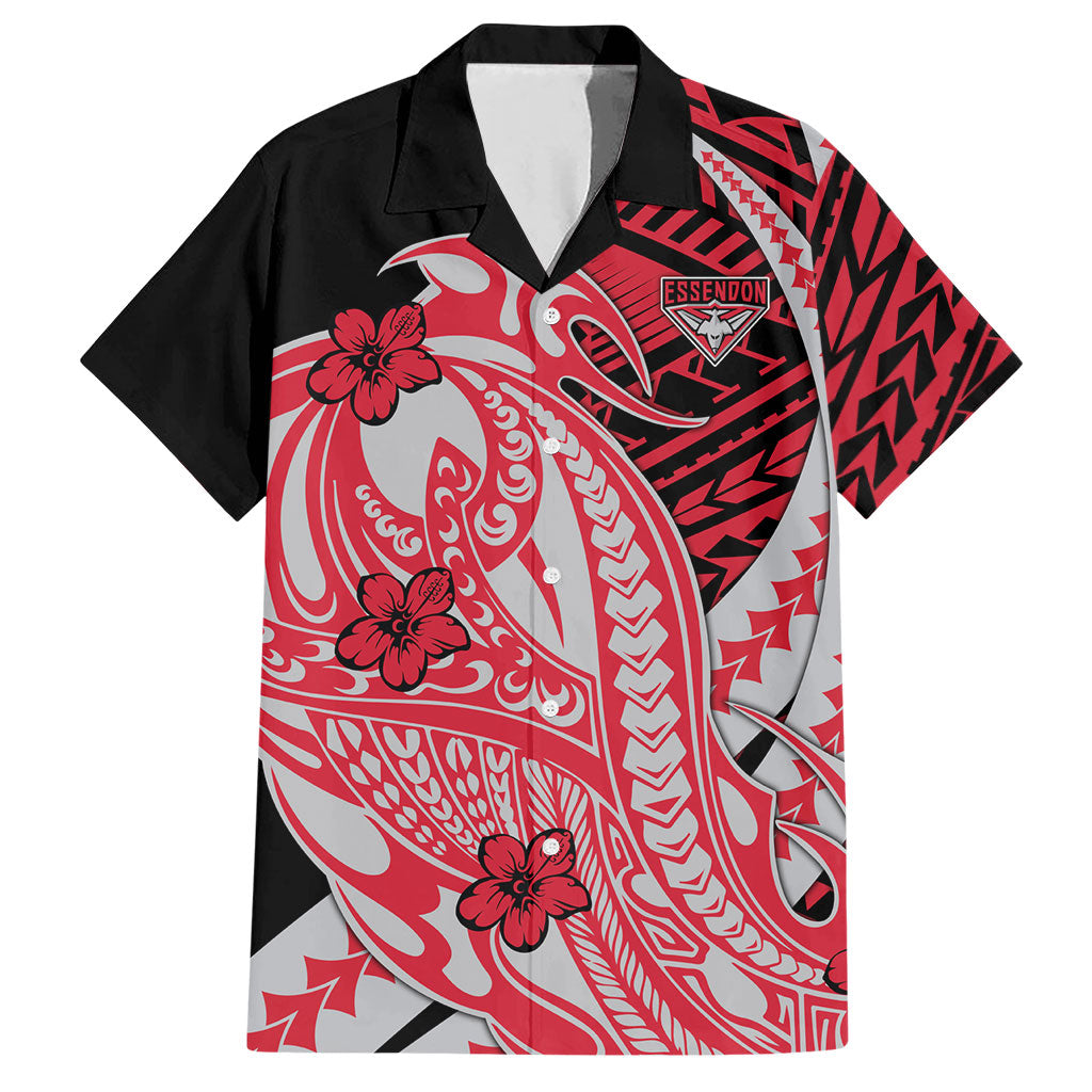 Personalized Essendon Bombers Hawaiian Shirt Polynesian Tribal Bomber Pilot Mascot With Hibiscus Floral Art