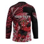 Personalized Essendon Bombers Hockey Jersey Polynesian Tribal Bomber Pilot Mascot With Hibiscus Floral Art