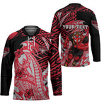 Personalized Essendon Bombers Hockey Jersey Polynesian Tribal Bomber Pilot Mascot With Hibiscus Floral Art