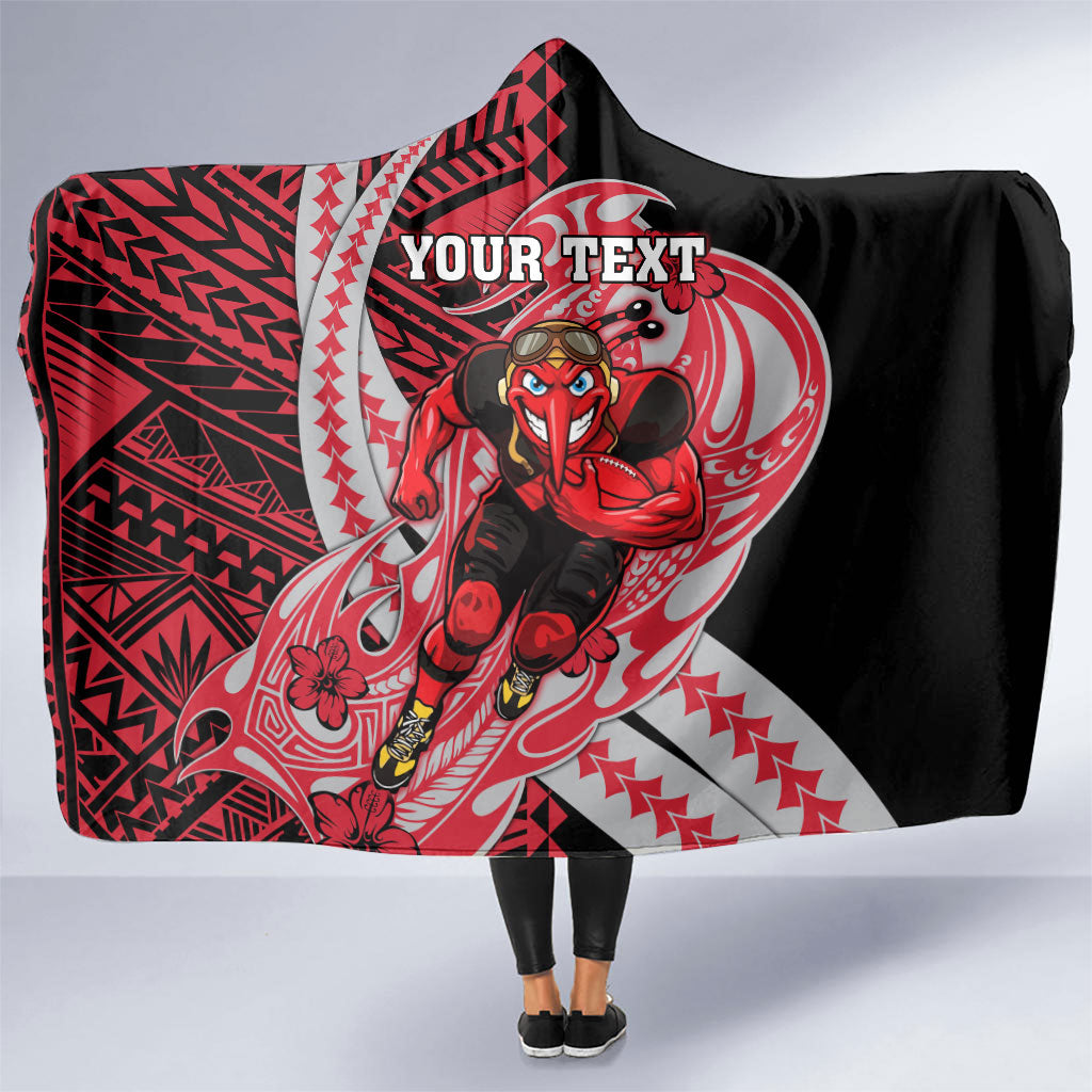Personalized Essendon Bombers Hooded Blanket Polynesian Tribal Bomber Pilot Mascot With Hibiscus Floral Art