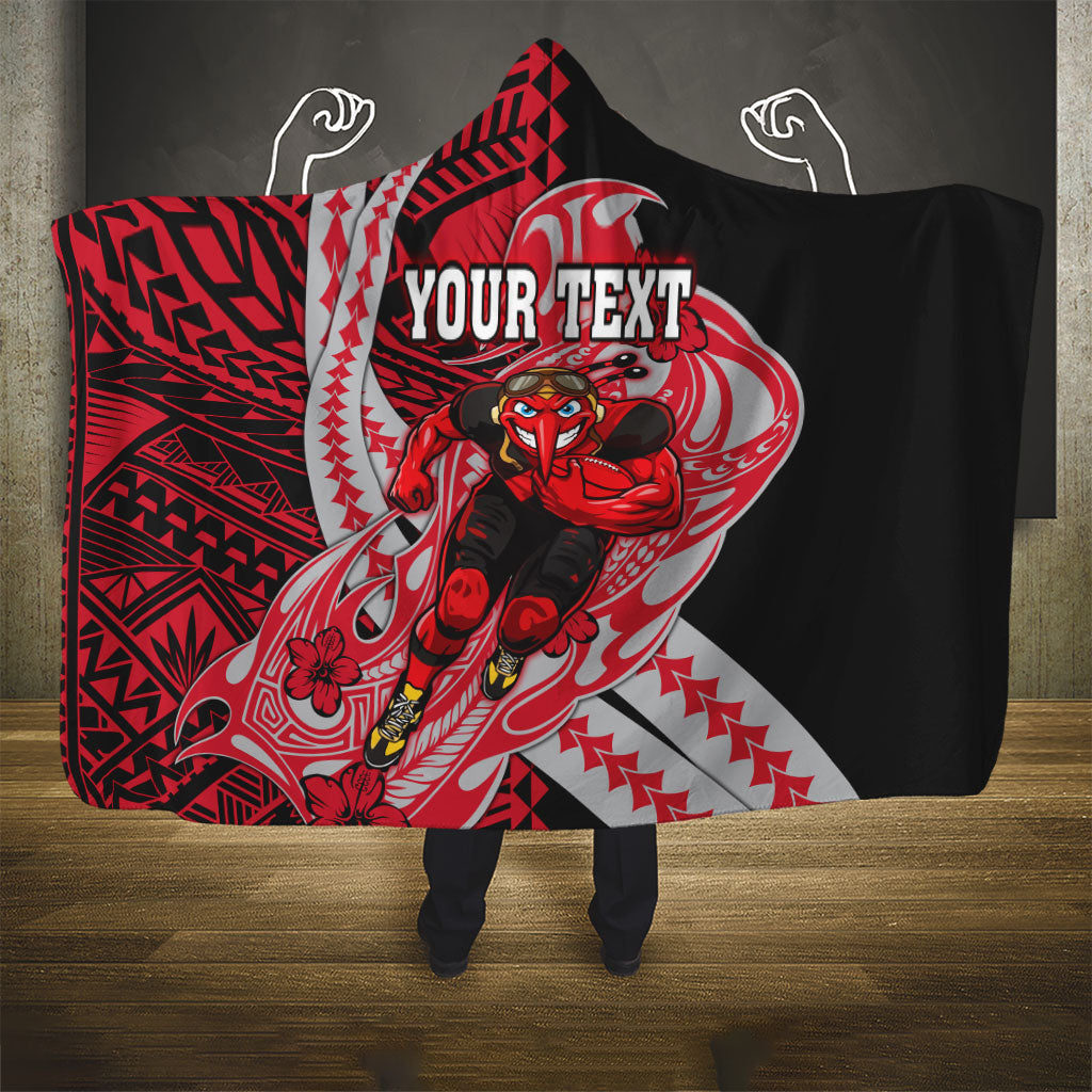 Personalized Essendon Bombers Hooded Blanket Polynesian Tribal Bomber Pilot Mascot With Hibiscus Floral Art