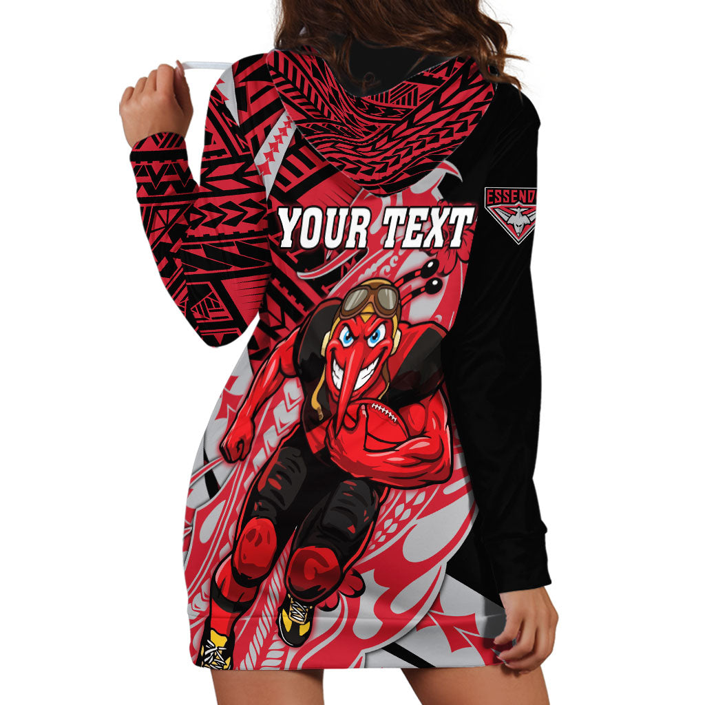 Personalized Essendon Bombers Hoodie Dress Polynesian Tribal Bomber Pilot Mascot With Hibiscus Floral Art